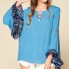 Floral Bell Sleeve Blouse: Rayon Boho Top With